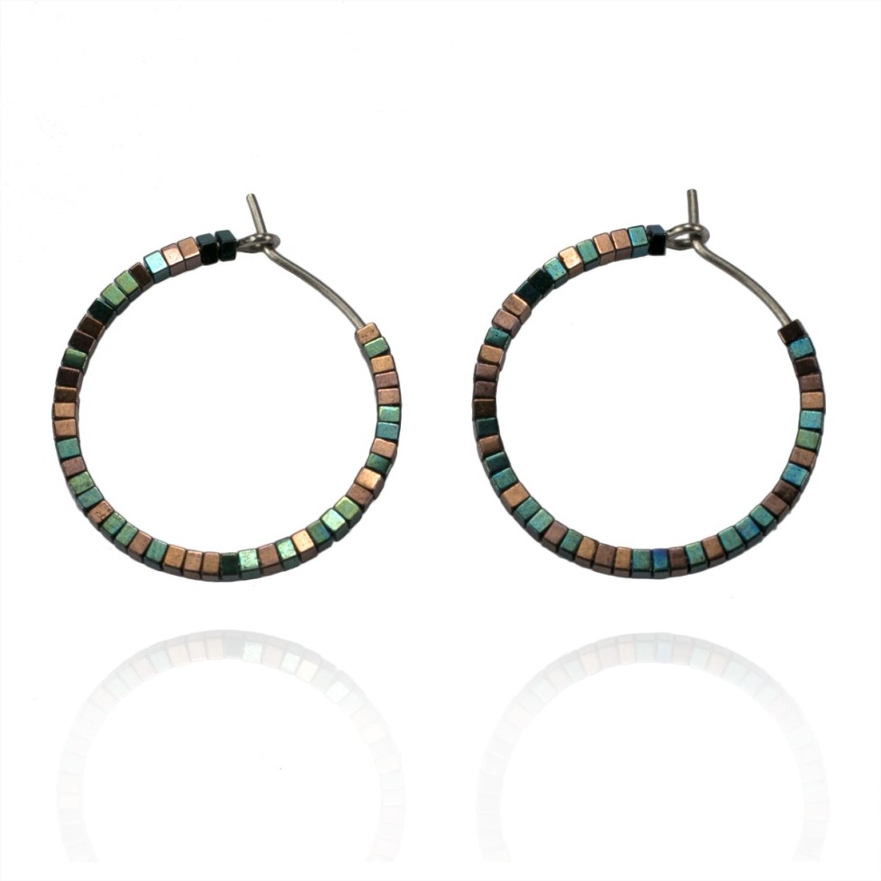 Titanium earrings with hematite beads hypoallergenic hoop earrings