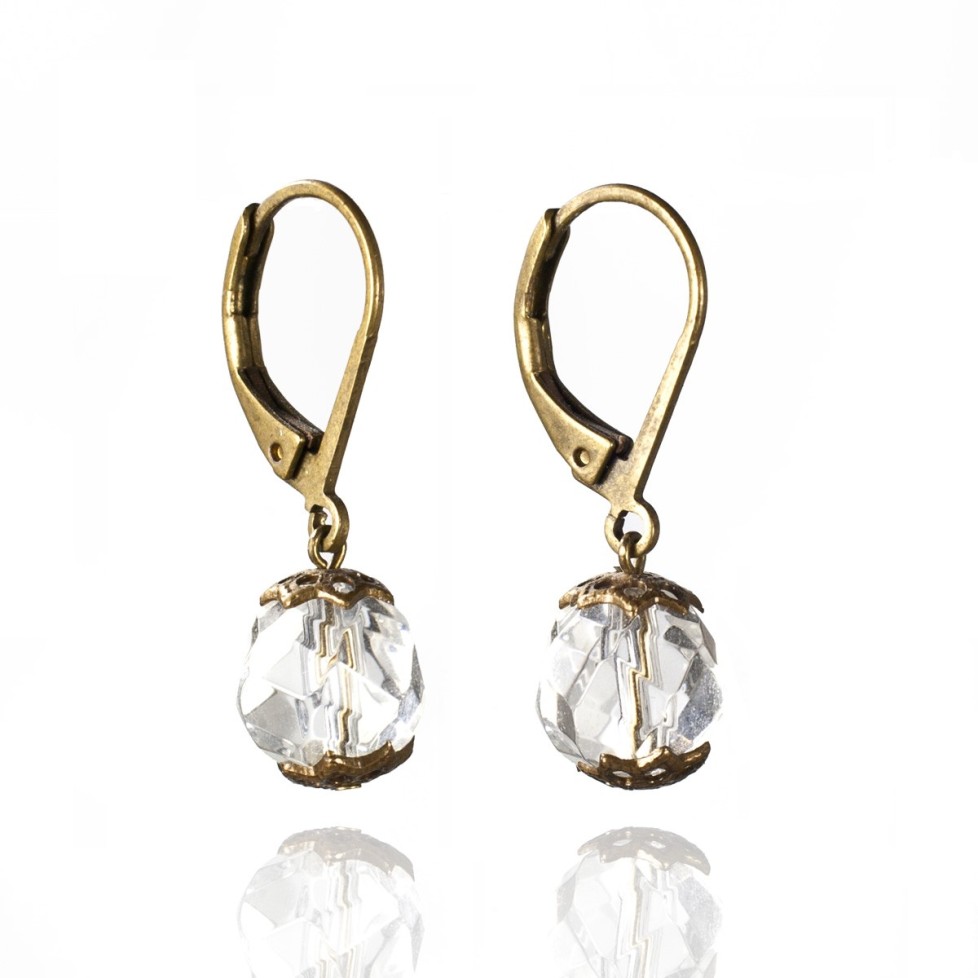 Boucles d'oreilles dormeuses goutte de cristal de roche - Eau douce