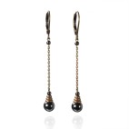 long and thin antique brass earrings with hematite beads and leverback Bloody MAry