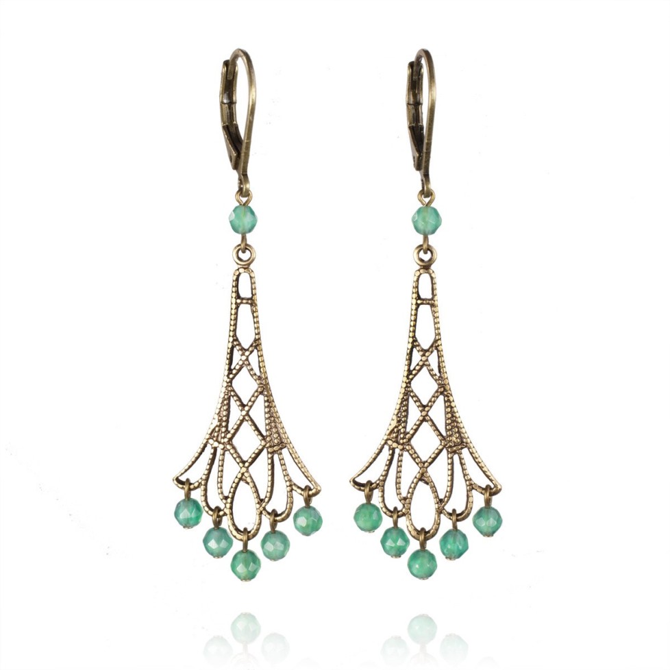 Boucles d'oreilles ajourées et pierres fines - dormeuses