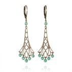 Chandelier earrings with antique brass filigrees and faceted jade beads - Charleston