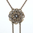 Ingenue - antique brass necklace with filigree flower and scwarovski crystal beads