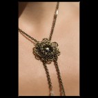 Ingenue - antique brass necklace with filigree flower and scwarovski crystal beads