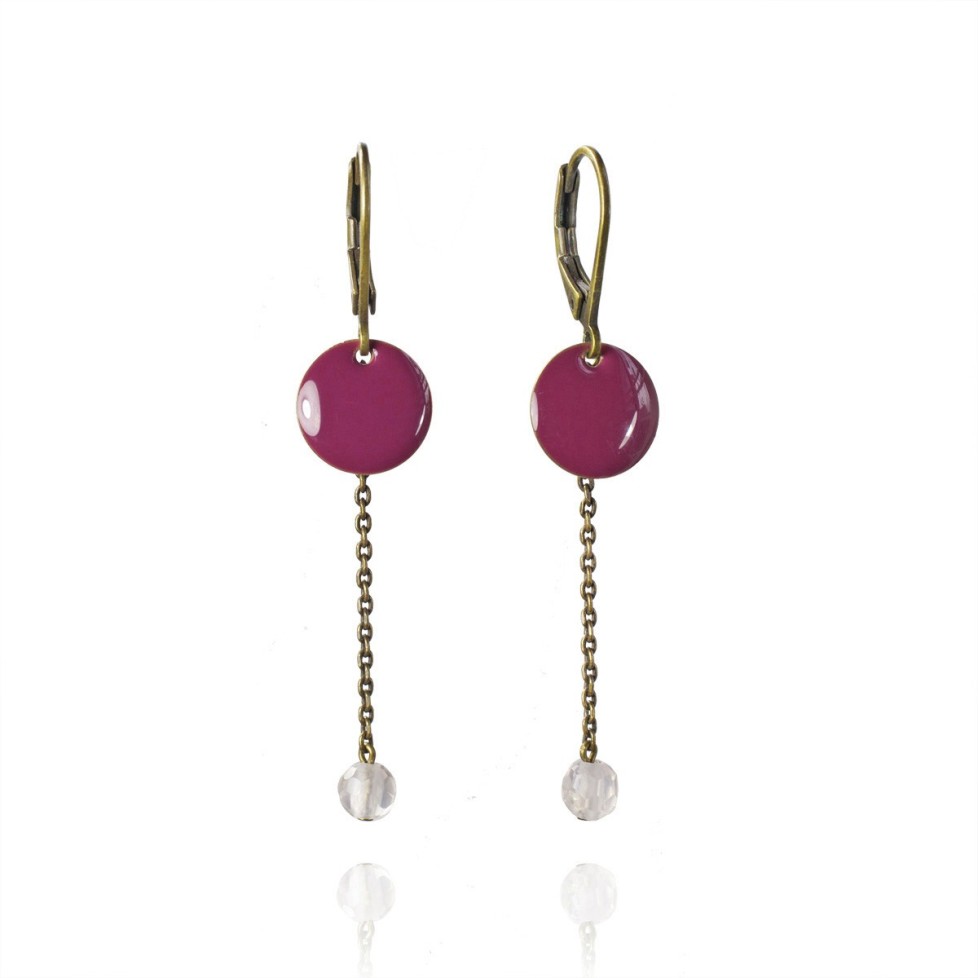 Earrings with enamel charms and semi precious stone beads