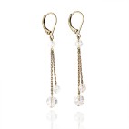 Antique brass drop earrings with rock crystal beads