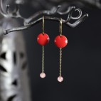 Earrings with enamel charms and semi precious stone beads