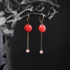 Earrings with enamel charms and semi precious stone beads