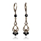 Antique brass leverback drop earrings with black onyx beads