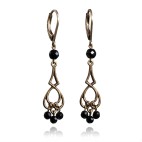 Antique brass leverback drop earrings with black onyx beads