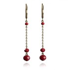 Earrings with deep red facetted glass beads  - Bohême