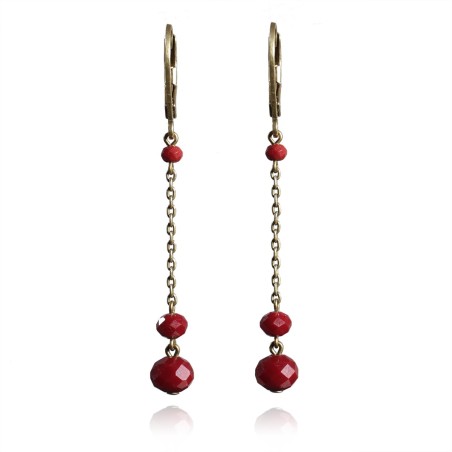 Earrings with deep red facetted glass beads  - Bohême