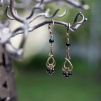 Antique brass leverback drop earrings with black onyx beads