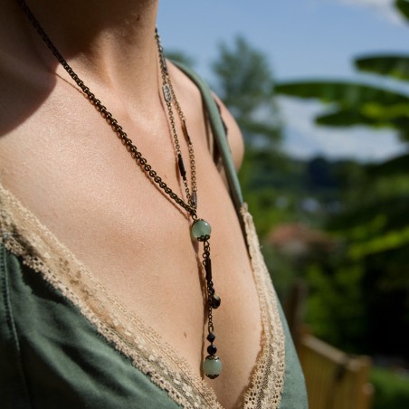 Le voyage - Asymmetrical necklace bronze and green