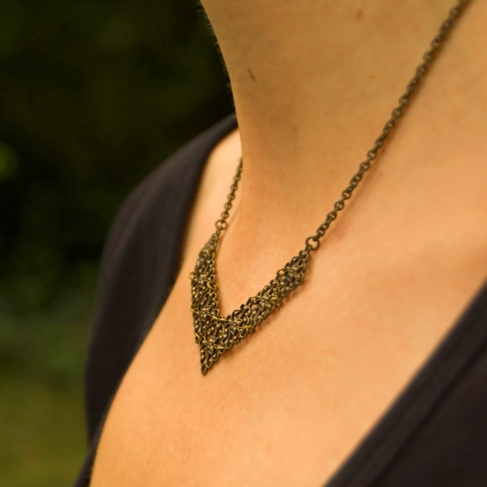 Victoire - antique brass necklace, V shape