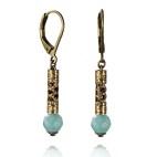 boucle d'oreille bleue verte dormeuses bronze pierre semi précieuse
