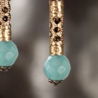 boucle d'oreille bleue verte dormeuses bronze pierre semi précieuse