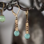 boucle d'oreille bleue verte dormeuses bronze pierre semi précieuse