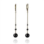 Antique brass leverback long earrings with black onyx beads