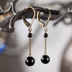 Antic brass leverback drop earrings hematite beads gunmetal grey and bronze color