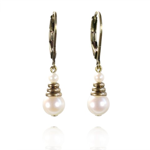 Small drop leverback earrings with pearls