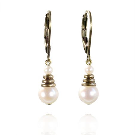 Small drop leverback earrings with pearls