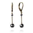 Antic brass leverback drop earrings hematite beads gunmetal grey and bronze color