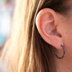 Pure titanium small hoop earrings with small hematite beads - hypoallergenic 