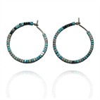 Pure titanium small hoop earrings with tiny blue and grey hematite beads - Spark