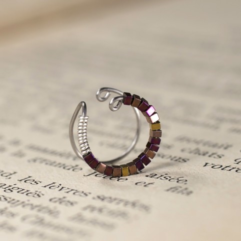 cartilage hoop ear cuff with tiny purple and copper hematite beads- Spark