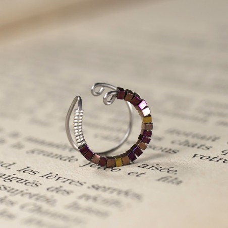 cartilage hoop ear cuff with tiny purple and copper hematite beads- Spark
