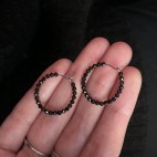 handmade hypoallergenic titanium hoop earrings with black spinel beads