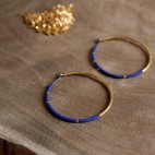 blue and gold hoop earrings - pure titanium - hypoallergenic