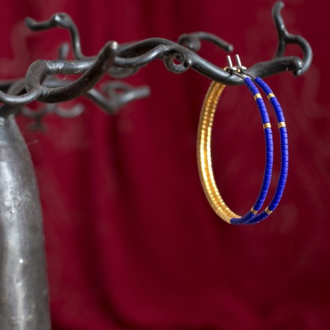 blue and gold hoop earrings - pure titanium - hypoallergenic