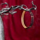 Pure titanium hoop earrings with black and gold glass beads - hypoallergenic earrings