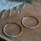 Pure titanium hoop earrings with light green and gold glass beads - hypoallergenic  - for sensitive ears