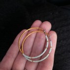 Pure titanium hoop earrings with light green and gold glass beads - hypoallergenic - for sensitive ears
