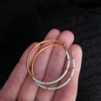 Pure titanium hoop earrings with light green and gold glass beads - hypoallergenic  - for sensitive ears