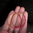 Pure titanium hoop earrings with red and gold glass beads - hypoallergenic earrings for sensitive ears