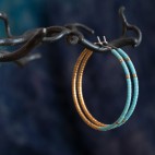 Pure titanium hoop earrings with turquoise and gold glass beads - hypoallergenic earrings for sensitive ears