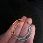 Pure titanium hoop earrings with turquoise and gold glass beads - hypoallergenic earrings for sensitive ears