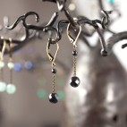 Antic brass leverback drop earrings hematite beads gunmetal grey and bronze color