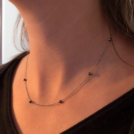 Dainty steel necklace with hematite beads
