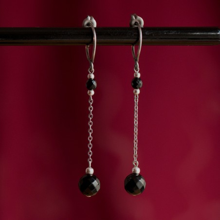 Pure titanium drop earrings with black onyx beads - hypoallergenic earrings for sensitive ears, nickel free
