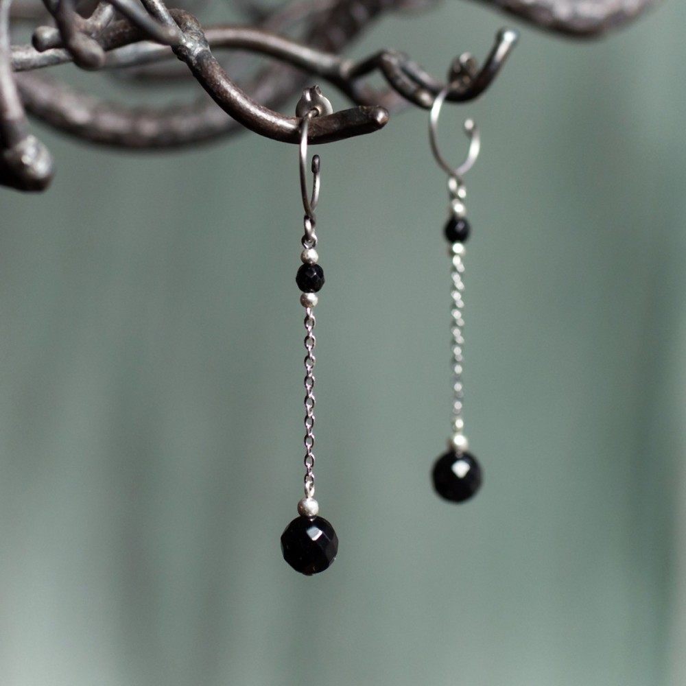 Pure Titanium small drop earrings with black onyx beads ...