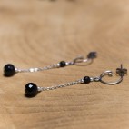 Pure titanium drop earrings with black onyx beads - hypoallergenic earrings for sensitive ears, nickel free