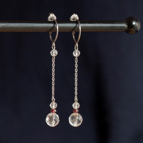 Boucles d'oreilles en titane pur et cristal de roche - hypoallergéniques