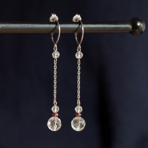 Pure titanium drop earrings with rock crystal beads - for sensitive ears