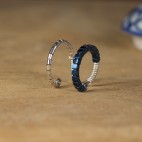 Pure titanium ear cuff with silver and blue hematite beads