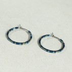 Pure titanium small hoop earrings with tiny blue and green hematite beads - Spark