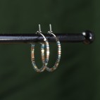 Pure titanium small hoop earrings with tiny green and copper hematite beads - Spark